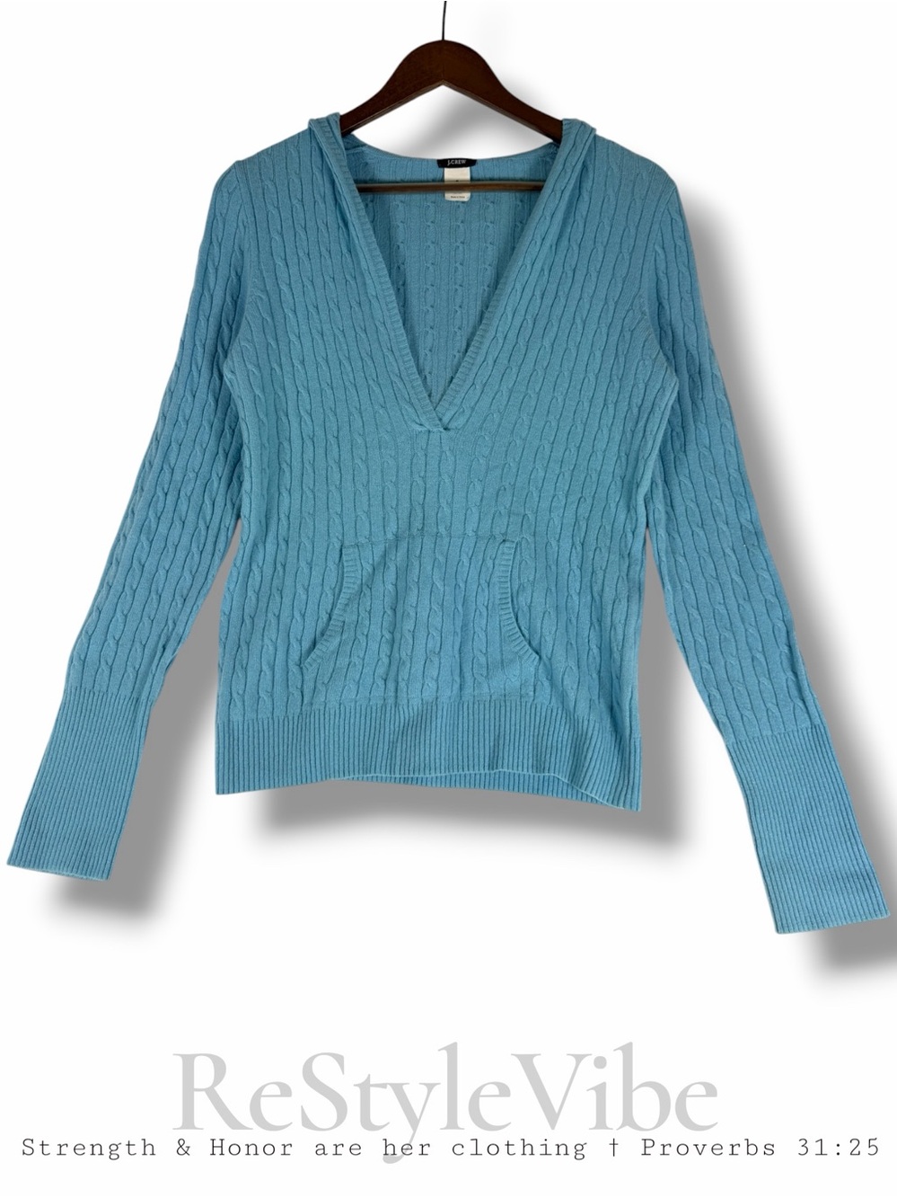 J CREW Women’s Size M Sweater Hooded Cable Knit Wool Cashmere Blend Pocket